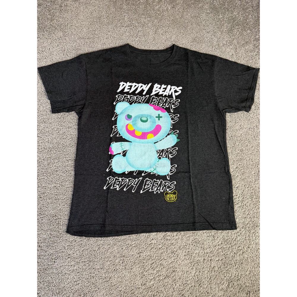 Deddy Bears Shirt Mens L Gray Graphic Crew Neck Cotton Blend Tagless Summer